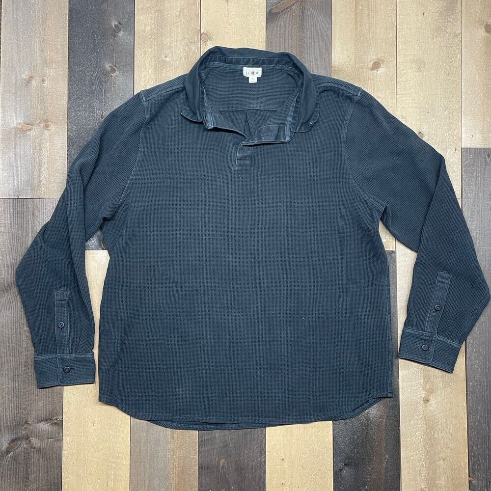 Vintage J. Crew Men's XL Oarsman Waffle-Knit Long Sleeve Rugby Shirt Black